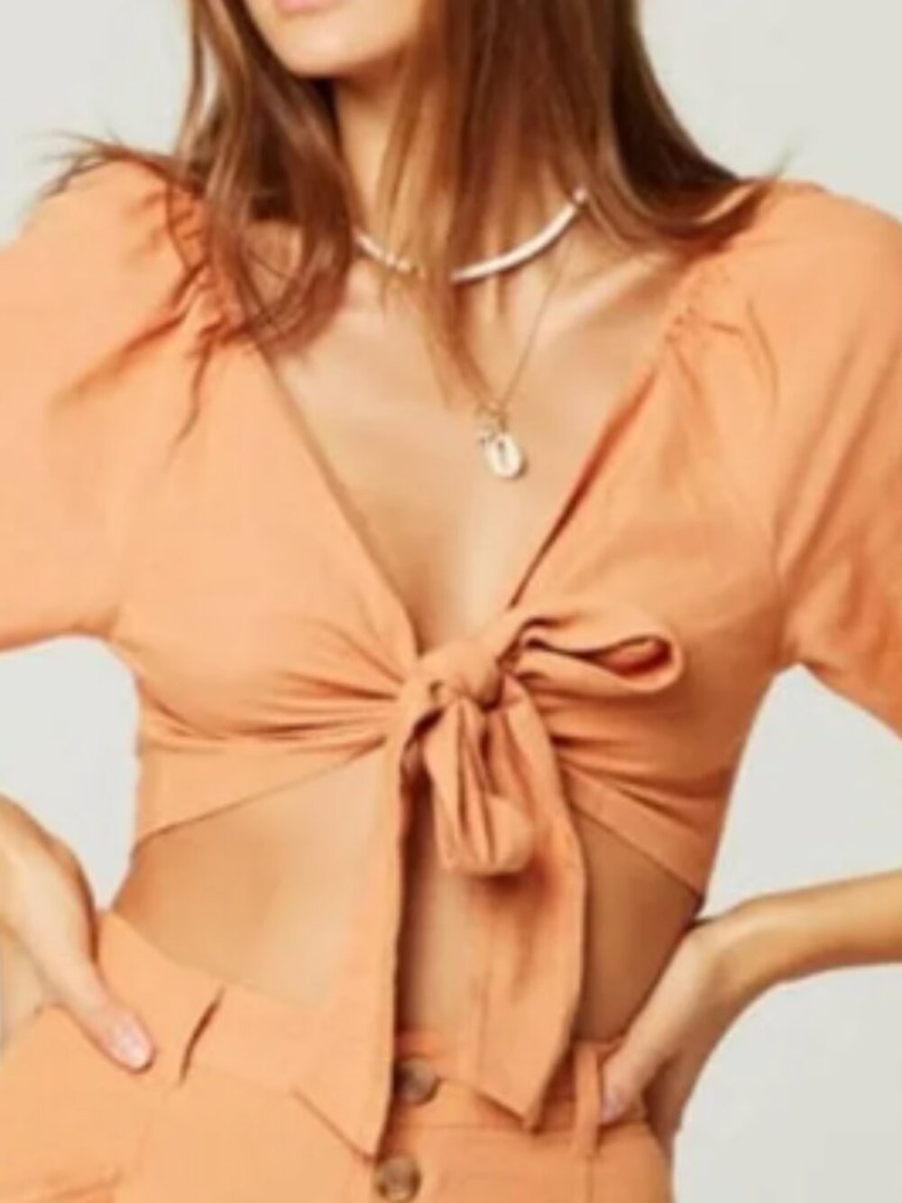 l*space Penelope Roasted Linen Twist Front Crop Top  size L